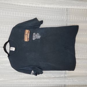 Black Distressed Vintage Broken Spoke Harley Davidson  Graphic Tee W/ Pocket SzL